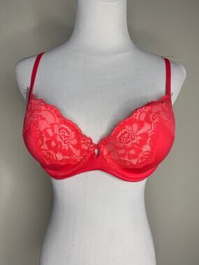 Maidenform Push Up Bra 34B Coral Lace